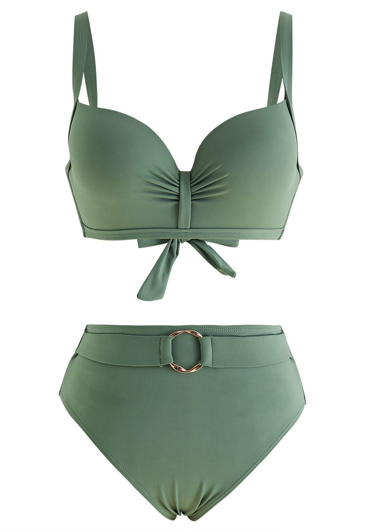 Gerafftes Bikini Set mit Taillengürtel Retro Indie and Unique Fashion