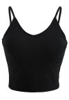 Kurzes Rippen-Cami-Tanktop in Schwarz