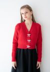 Schleifenknoten Brosche Schaltfläche Nach oben Kulturpflanzen Strickjacke in Rot