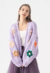 Stitch Flowers – Handgestrickter Grobstrick-Cardigan in Lila