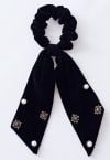 Velvet Bowknot Pearl Diamond Scrunchie in Schwarz