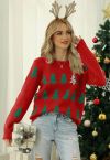 Weihnachtsbaum-Strickpullover mit Pailletten in Rot