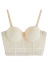 Einfarbiges Bustier-Crop-Top mit Bügeln in Creme