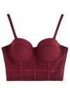 Einfarbiges Bustier-Crop-Top mit Bügeln in Burgund