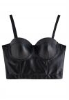 Kunstleder-Bustier-Crop-Top in Schwarz