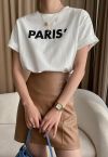 Rundhals-T-Shirt mit Paris-Print in Weiß