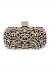 Glitzernde Clutch mit floralem Diamanteinsatz in Schwarz