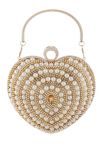 Clutch in Herzform mit Perlendekor in Gold