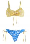 Farbblock-Bikini-Set mit Paisley-Muster