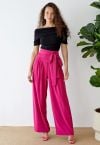 Hose mit weitem Bein und hoher Taille und Bowknot in Magenta