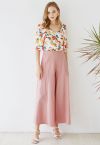 Weiche Baumwoll-Crop-Hose mit weitem Bein in Rosa