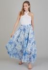 Summer Forest Bedruckter Maxirock aus Chiffon in Blau