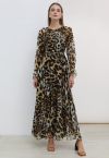 Verführerisches, langärmliges Chiffon-Maxikleid mit Animal-Print