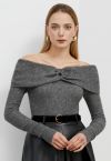 O-Ring Off-Shoulder-Strickoberteil in Grau