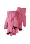 Fingerloch-Strickhandschuhe mit Schleifendekor in Rosa