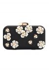 Perlenbesetzte 3D-Blumen-Clutch in Schwarz