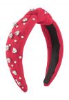 Stirnband mit Strass-Perlenknoten in Rot