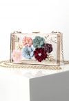 Zierliche, durchscheinende Clutch mit 3D-Blumenmuster in Weiß