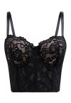 Bustier-Crop-Top mit floraler Spitze in Schwarz