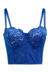 Bustier-Crop-Top mit floraler Spitze in Indigo