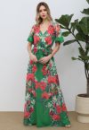 Bedrucktes Maxikleid mit „Greenery Blossom“-Faux-Wickelmuster