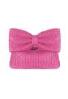 Clutch aus geflochtenem Stroh mit Schleife in Pink