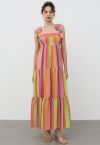 Summer Hues – Maxikleid mit Regenbogenstreifen und Bindeträgern