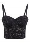 Bustier-Crop-Top aus Spitze mit Pailletten in Schwarz