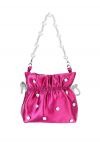 Schultertasche mit Kordelzug und Strass-Dekor in Pink