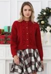 Euphoric – Kurzer Cardigan aus Waffelstrick mit Pom-Pom-Muster in Rot