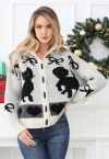 Bubbly Animal Button-Down-Cardigan aus gerippter Wolle in Elfenbein