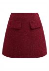 Roter Tweed-Minirock mit Paillettenfransen-Dekor