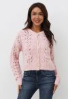 Kurze Strickjacke mit Herzknopf und Aussparung in Rosa