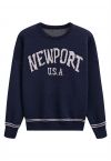 Übergroßer Strickpullover „Newport Letter“ mit Rundhalsausschnitt in Marine