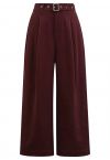 Urban-Casual Pleats Wide-Leg-Hose mit Gürtel in Burgund