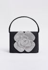 Satin-Handtasche mit Verzierung „Radiant Rose“ in Schwarz