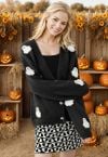 Geknöpfter Cardigan mit Halloween-Geist-Patch in Schwarz