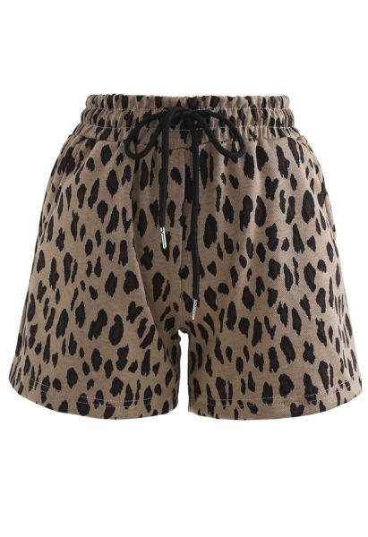Leopardenmuster Kordelzug Taschen Shorts in Karamell