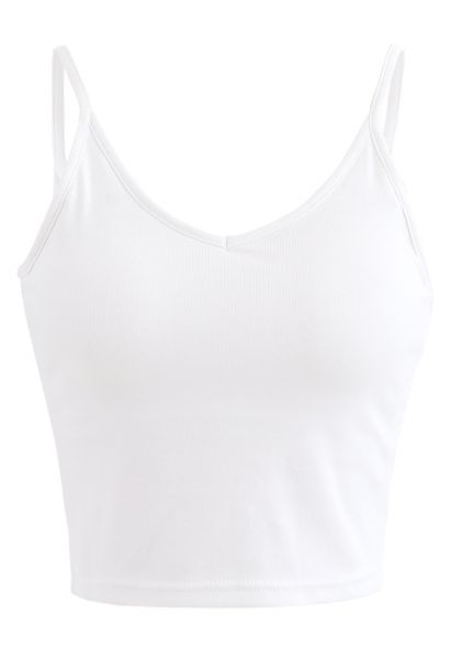 Kurzes Rippen-Cami-Trägershirt in Weiß