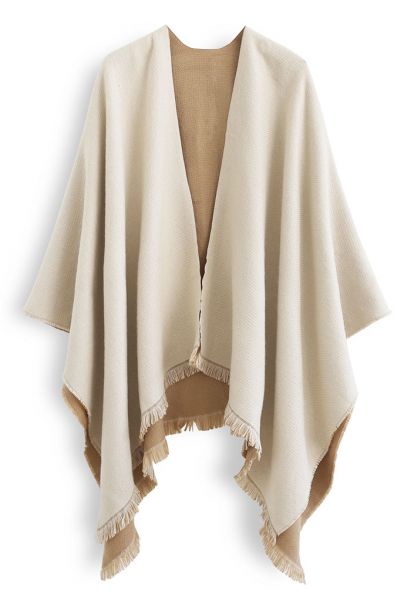 Einfarbiger Wendeponcho in Camel