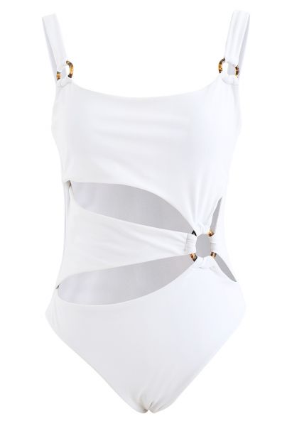 Amber Badeanzug mit O-Ring-Ausschnitt in Weiß