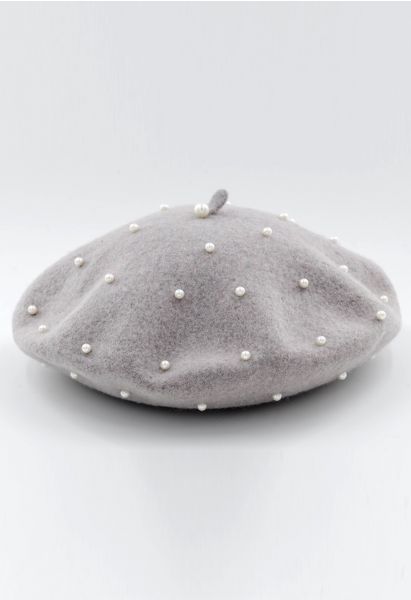 Handgemachte Baskenmütze aus Wollmischung in Grau