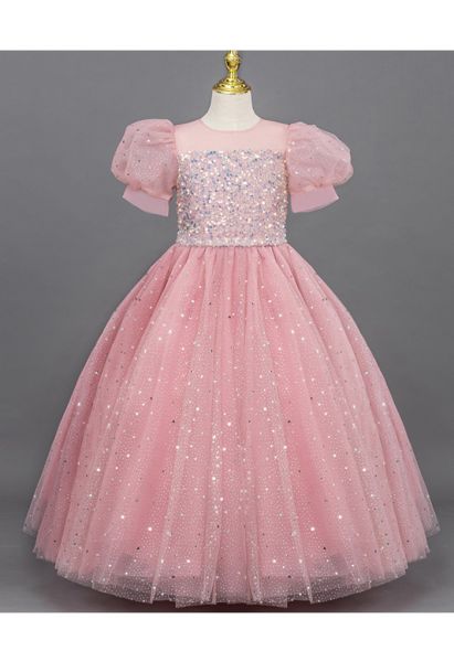 Glitzer-Pailletten-Tüll-Kleid in Rosa für Kinder