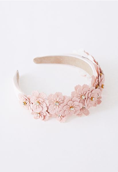 Strass-Stirnband mit floralen Applikationen in Pink