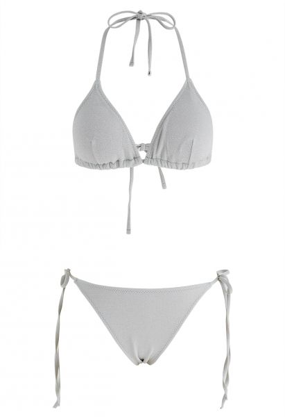 Schillerndes Metallic-Bikini-Set mit Schnürung in Grau