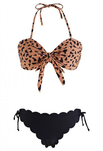 Wildes Tiger-Print-Bikini-Set mit Schleife