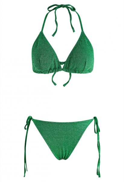 Umwerfendes Metallic-Bikini-Set mit Schnürung in Grün