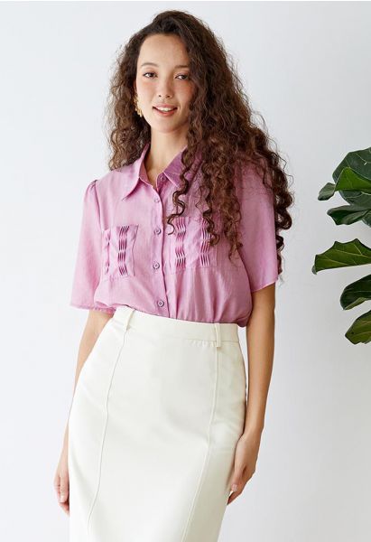 Button-Down-Hemd mit Biesentaschen vorn in Violett