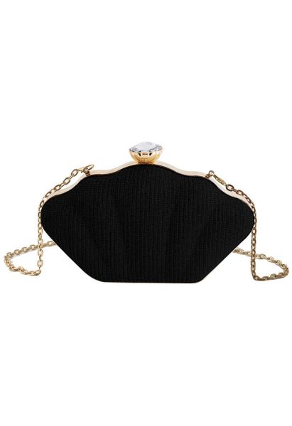 Funkelnde Clutch in Muschelform in Schwarz