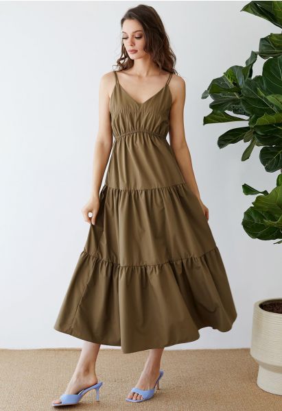 Cami-Kleid mit doppelten Trägern und Rückenschnürung in Braun